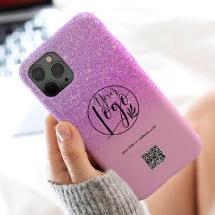 Modern  purple pink business corporate logo qr Case-Mate iPhone 14 pro max case