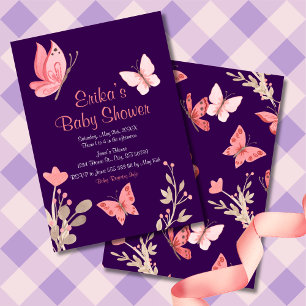 Modern Purple Pink Butterflies Baby Shower Invitation