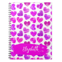 Modern Purple Pink Doodled Hearts Valentine Name