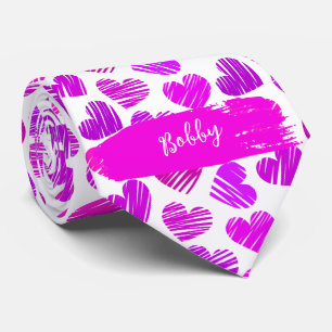 Modern Purple Pink Doodled Hearts Valentine Name Tie