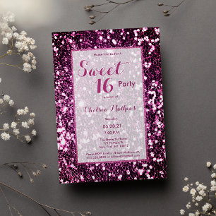 Modern purple pink girly trendy sequin Sweet 16  Invitation