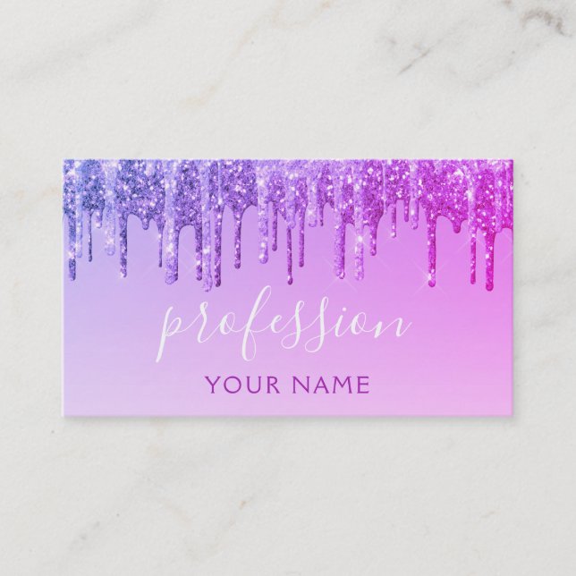 Modern Purple Pink Glitter Sparkle Hair Makeup Business Card (Front)