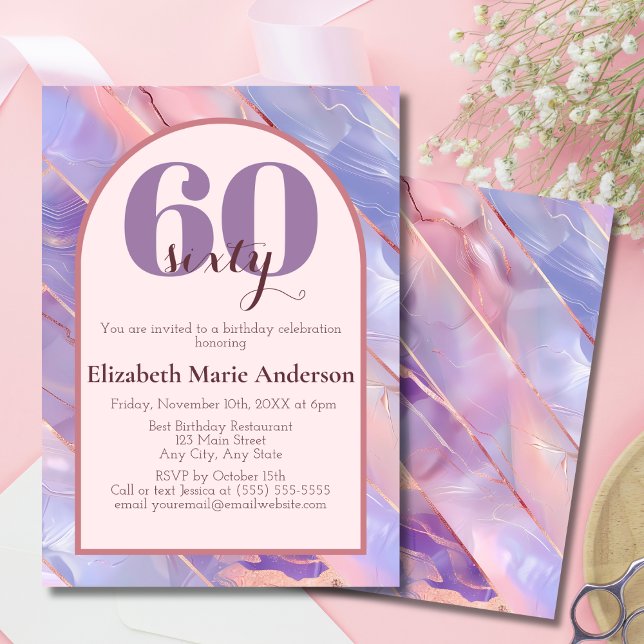 Modern Purple Pink Gold Agate Birthday For Her Invitation (Creator Uploaded)