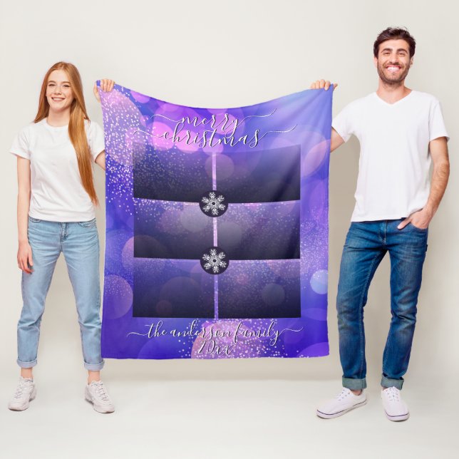 Modern Purple Pink Gold Glitter Merry Christmas Fleece Blanket (In Situ)