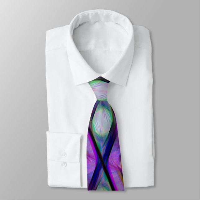Modern Purple Pink Green Artsy Watercolor Tie (Tied)