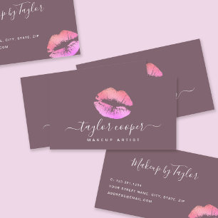 Modern purple & pink lips makeup artist business card