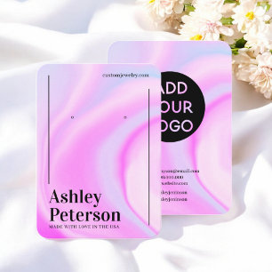 Modern purple pink rainbow script earring display business card