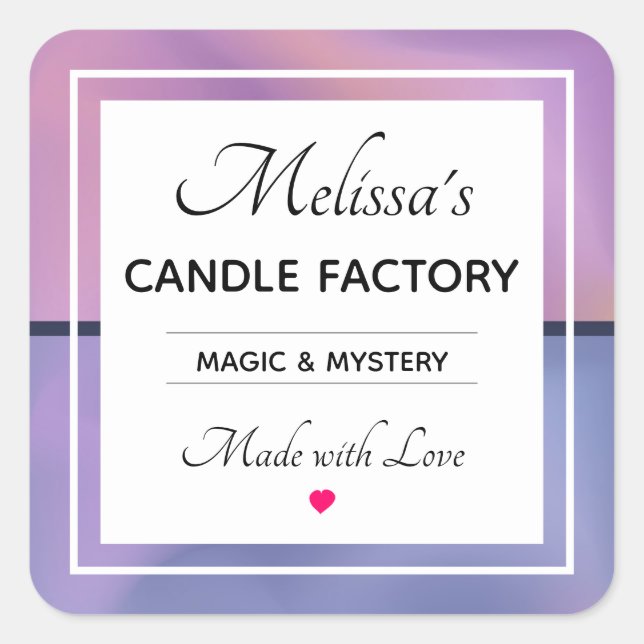 Modern Purple & Pink Swirling Abstract Candle Biz Square Sticker (Front)