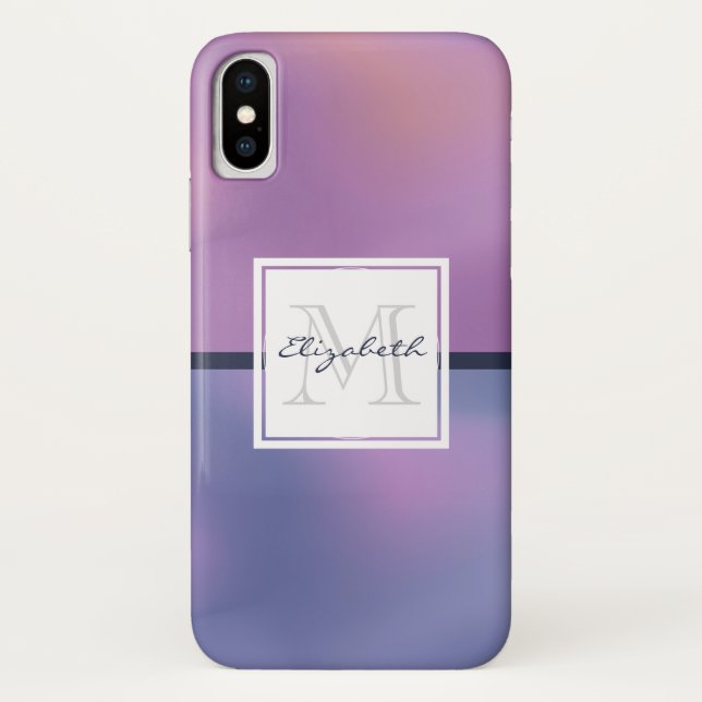 Modern Purple & Pink Swirling Abstract Monogram Case-Mate iPhone Case (Back)
