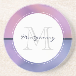 Modern Purple & Pink Swirling Abstract Monogram Coaster
