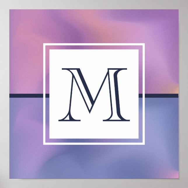 Modern Purple & Pink Swirling Abstract Monogram Poster (Front)
