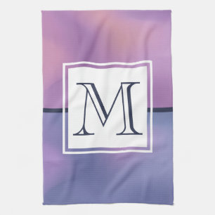 Modern Purple & Pink Swirling Abstract Monogram Tea Towel