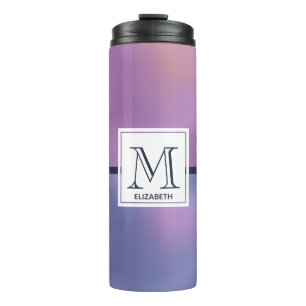 Modern Purple & Pink Swirling Abstract Monogram Thermal Tumbler