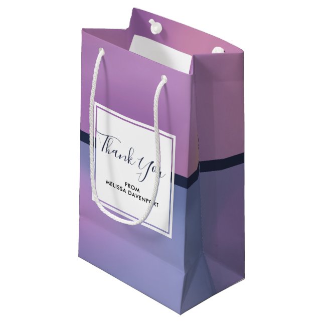 Modern Purple & Pink Swirling Abstract Thank You Small Gift Bag (Front Angled)