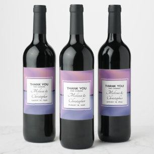 Modern Purple & Pink Swirling Abstract Wedding Wine Label