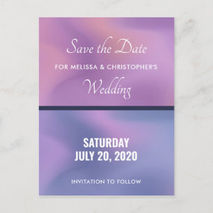 Modern Purple & Pink Swirling Colours Save the Dat Invitation Postcard