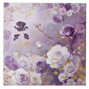 Modern Purple/ Pink/ White Roses Ceramic Tile