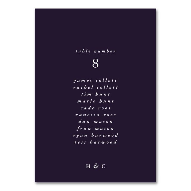Modern Purple Plain Simple Wedding Table Number (Back)