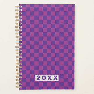 Modern Purple Plum Chequered Checks Pattern Planner