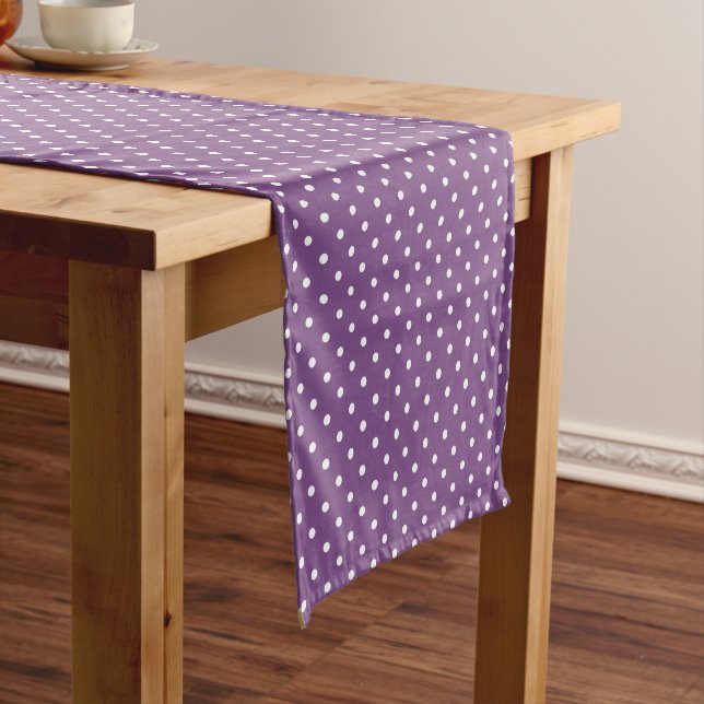 Modern Purple Polka Dot Pattern Short Table Runner (In Situ)
