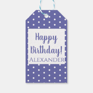 Modern Purple Polka Dots Birthday Name Gift Tags