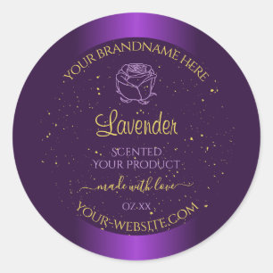 Modern Purple Product Labels Gold Glitter Floral