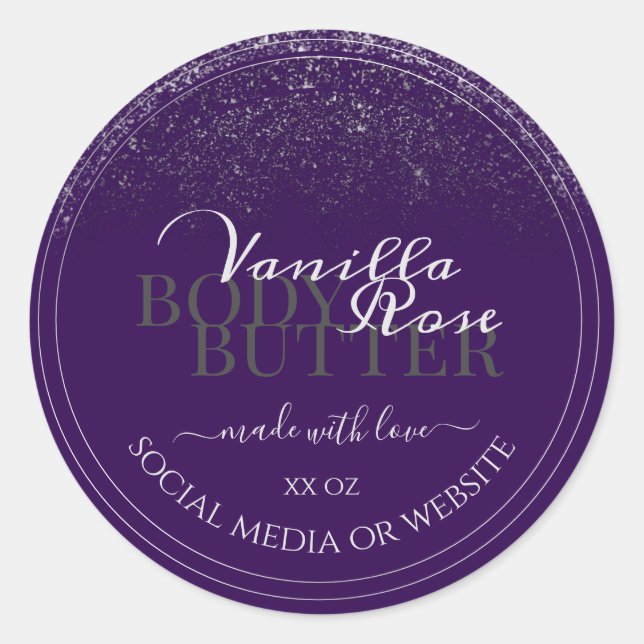 Modern Purple Product Packaging Labels Silver Rain (Front)