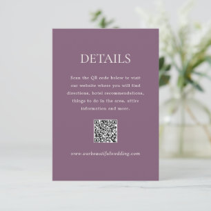 Modern Purple QR Code Elegant Wedding Enclosure Card