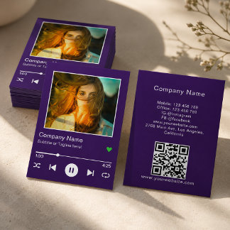 Modern Purple QR Code Music Player Song Photo Business Card
