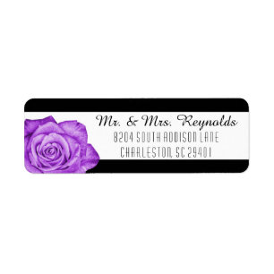 Modern Purple Rose Black & White Striped Custom Return Address Label