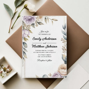 Modern Purple Rose Designer Wedding Invitation