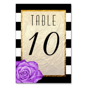 Modern Purple Rose Faux Gold Foil Striped Wedding Table Number