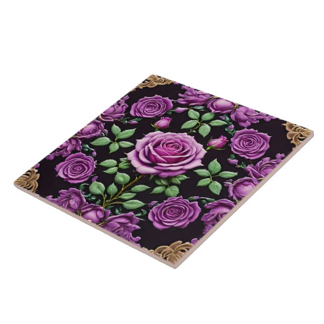 Modern Purple Roses Beautiful Collection Ceramic Ceramic Tile (Side)