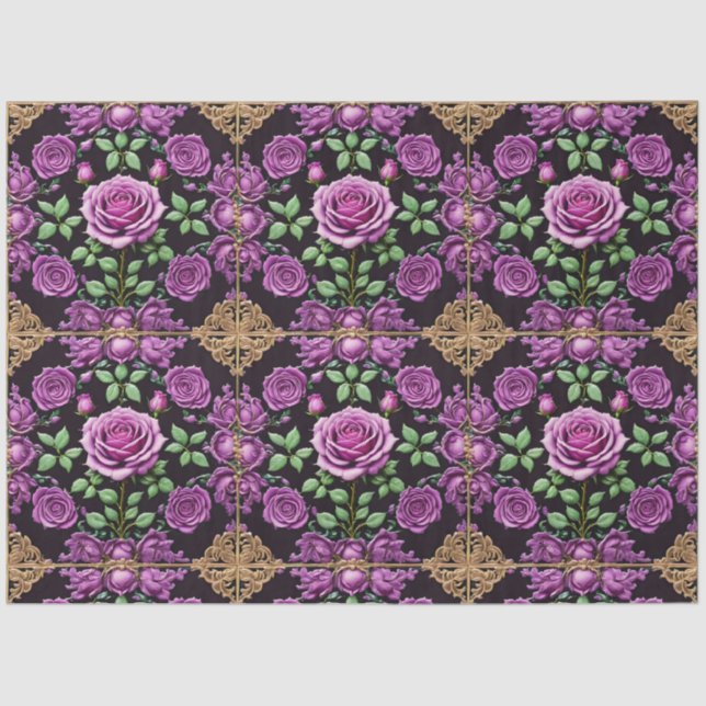 Modern Purple Roses Beautiful Collection Tissue Paper (Front)