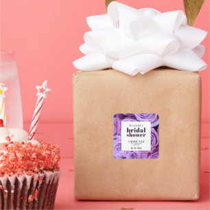 Modern Purple Roses Bridal Shower Thank You Favour Square Sticker