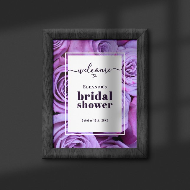 Modern Purple Roses Bridal Shower Welcome Poster (Creator Uploaded)