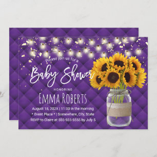 Modern Purple Rustic Sunflower Jar Baby Shower Invitation