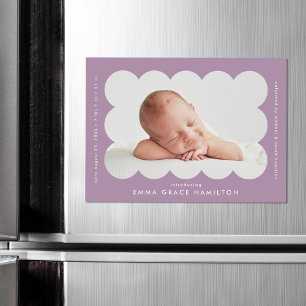 Modern Purple Scalloped Photo Birth Announcement