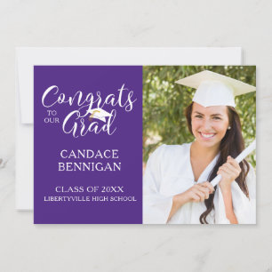 Modern Purple Script CONGRATS GRAD Photo Announcement