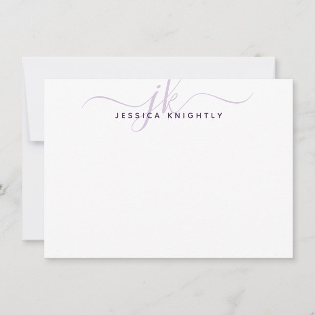 Modern Purple Script Monogram Initials Minimalist Card (Front)