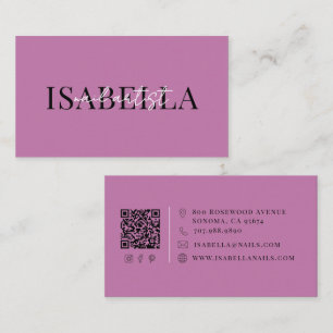 Modern Purple Script Nail Artist Business Card