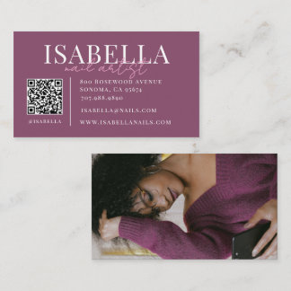Modern Purple Script Nail Artist Business Card