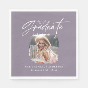 Modern purple script photo elegant graduation thro napkin