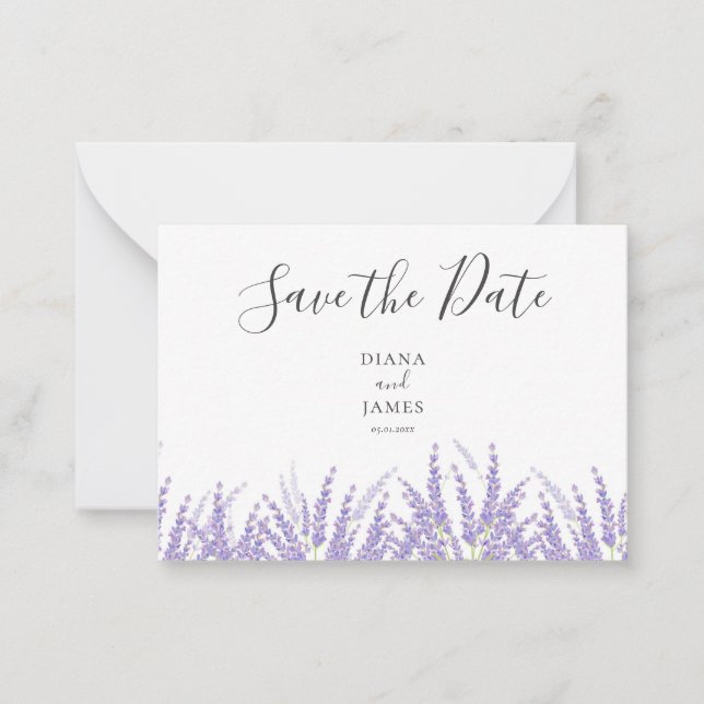 Modern Purple Script QR Code Save the date Card (Front)