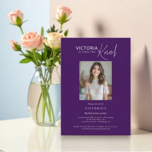 Modern Purple Script 'Tying The Knot' Bachelorette Invitation