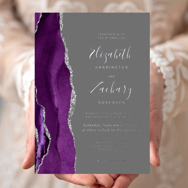 Modern Purple Silver Agate Grey Wedding (Creator Uploaded)