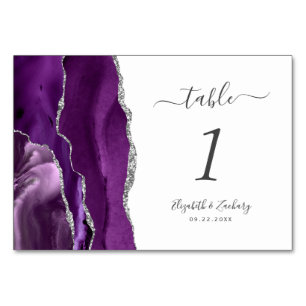 Modern Purple Silver Agate Wedding Table Number