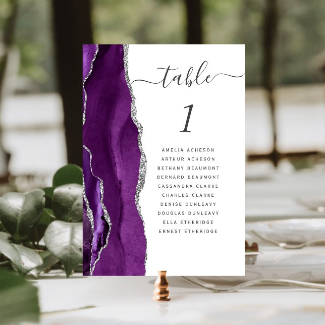Modern Purple Silver Agate Wedding Table Number (Creator Uploaded)
