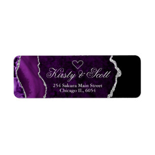 Modern Purple & Silver Faux Glitter Agate Wedding Return Address Label
