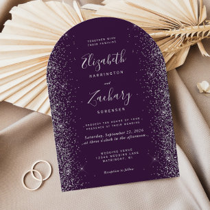 Modern Purple Silver Glitter Arch Wedding Invitation
